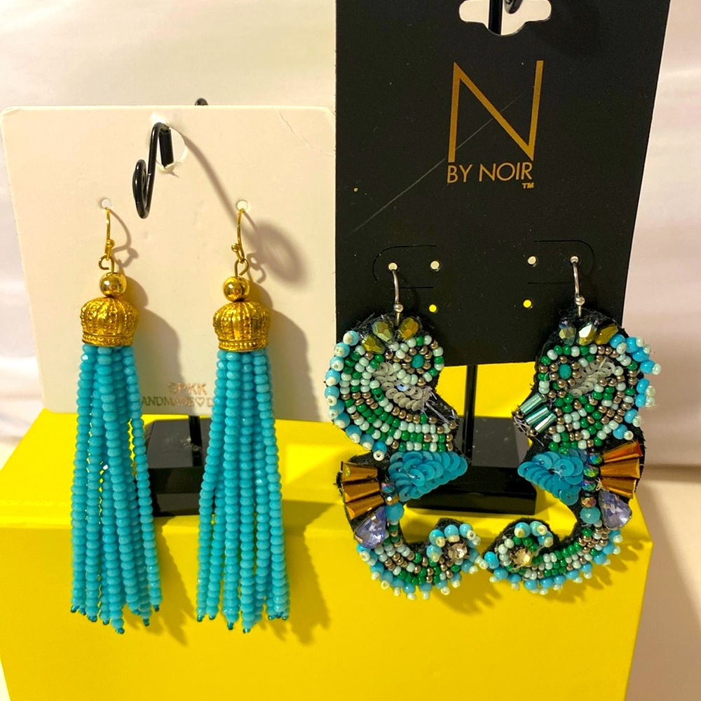 Two pairs of Aqua Earrings Starfish & Tassels New